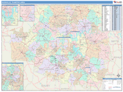 Nashville-Davidson-Murfreesboro-Franklin Metro Area Wall Map Color Cast Style